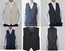 Mens Waistcoat Formal Vest Black Navy Charcoal Check Stone Regular  Slim Fit uk