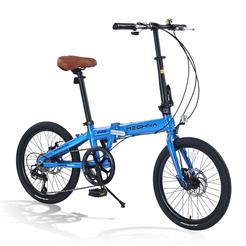 MEGHNA 20" Bicicleta de Ciudad Plegable 7 Velocidades Bicicleta Plegable, Cuadro de Aluminio, Azul Foto 2 de 4