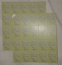 Two Panes / Booklets x 20 = 40 of WEDDING HEARTS 42¢ US Postage Stamp USA # 4271