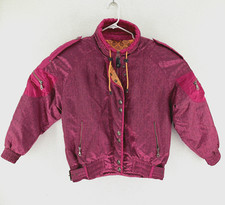 Vintage Kaelin Ski Jacket Women's Size 10 Pink Colorful Bomber Coat Retro 80's