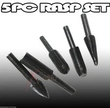 5Pc Rotary Rasp File Set ¼” Shank - 5 Most Popular Sizes