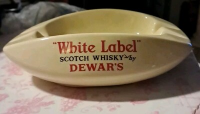 Vintage White Label Scotch Whiskey Dewar's Ashtray Rare Old Advertising Piece