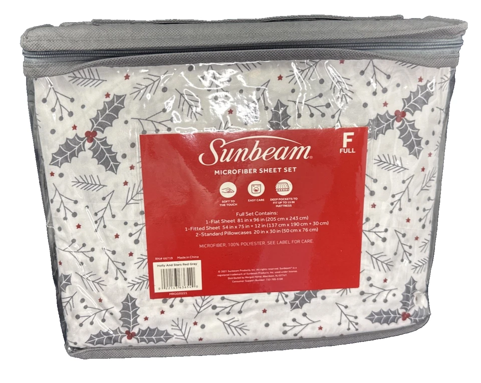 Sunbeam 4 Piece "Christmas Holly Leaf & Berry” FULL Sheet Set - Image 2 of 4
