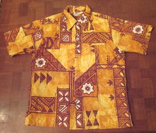 Vtg 70s Liberty House tribal bark cloth button-front Hawaiian-made shirt sz MED