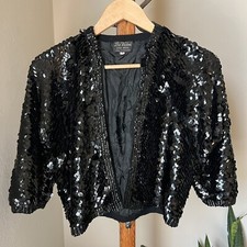 Vintage 1950's De Vahni Black Sequin Paillette Cardigan Sweater Size 38