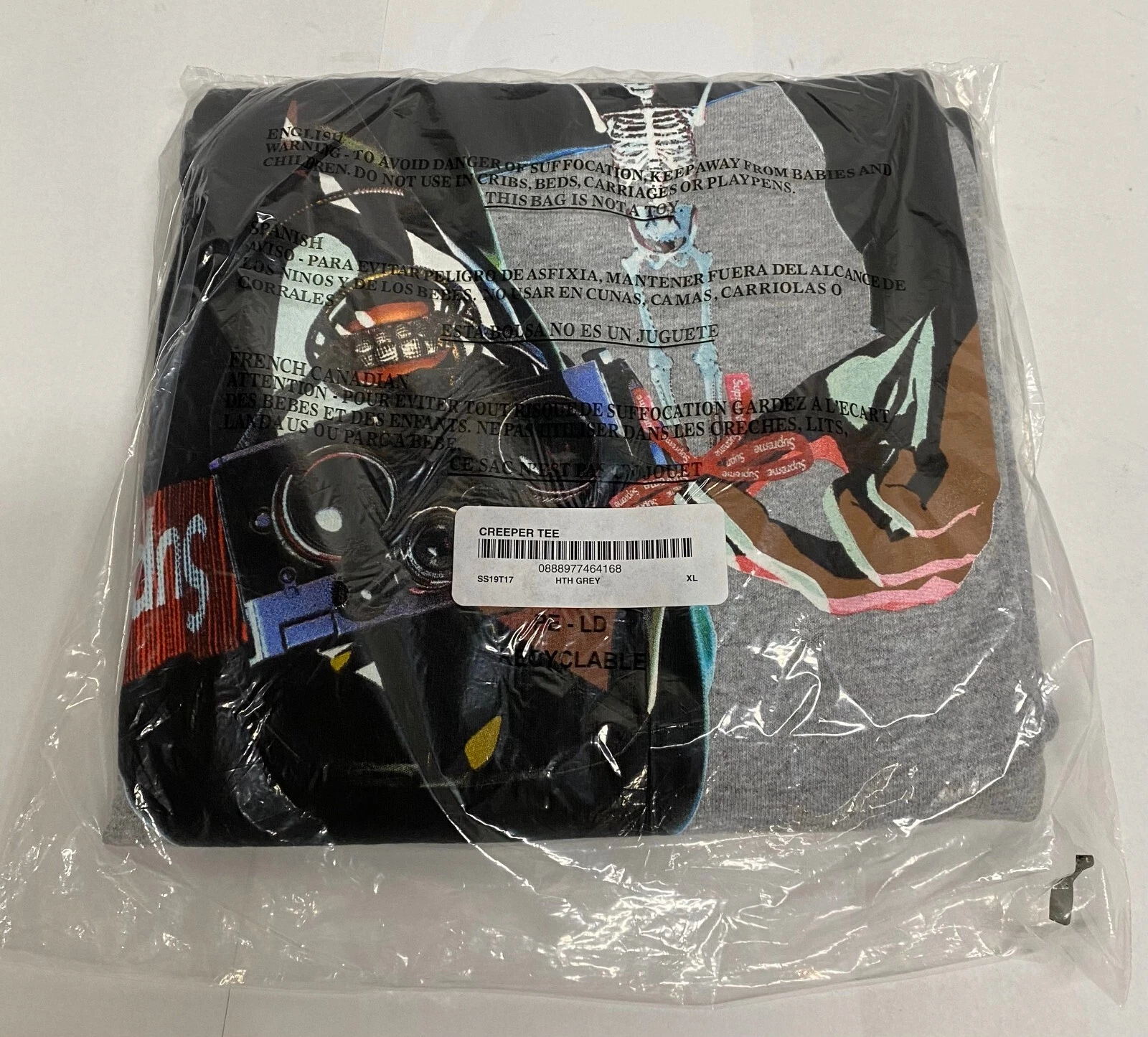 Tee Supreme Creeper gris bruyère taille XL SS19 flambant neuf, rare