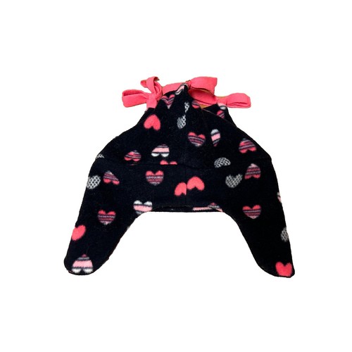 Beanie Toddler Winter Hat Blue W/Hearts Pink Fleece Lined & Ear Flaps Healthtex - Picture 2 of 6