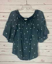 Easel Boutique Women's S Small White Heart Ruffle Short Sleeve Cute Top Blouse