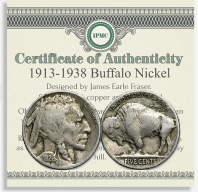 1913-1938 Buffalo Nickel W/ COA FULL DATES USA Mint Collector Coin Great Gift
