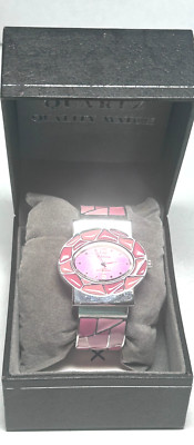 Adrina Quartz Silver Tone Cuff Pink Enamel Watch Box in box W60 Box1