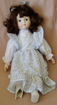 Vicky 16'' Porcelain Girl Doll - BROKEN FOOT Soft Body Brown Hair w/Dress & Pants