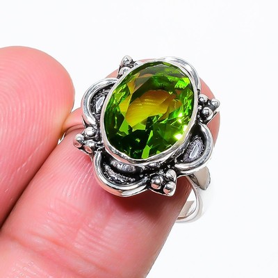 Bague Argent Sterling 925 Avec Onyx Verte — Faite Main, Taille 7, Style Pear