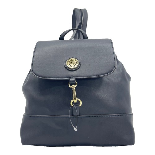 anne klein mini backpack Anne Klein Tan Faux Leather Mini Backpack Gold Hardware Hook Closure  Minimalist