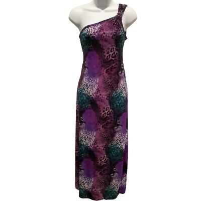 PARADISE CONTOUR ONE SHOULDER STRETCH KNIT PRINT MAXI DRESS L JUNIORS | eBay