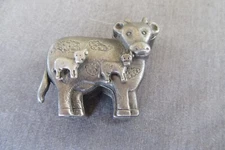 Vintage Torino Pewter Jewelry Set of Cow earrings, brooch and box