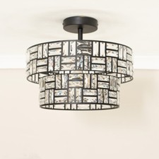 Black / Silver Ceiling Light Fitting Clear Acrylic Jewel Tiered Drum Design