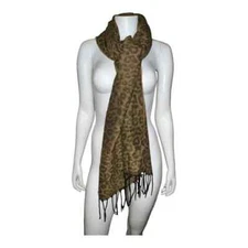 Steve Madden Womens Leopard Muffler Scarf Fringe Tan One Size NWT 