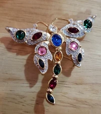 Stunning Dragonfly Brooch Or Pendant With Many Colorful Gems