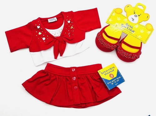 Build A Bear Clothes Red Skirt and Shirt w/ Heart Matching Buttons Valentine - Picture 2 of 13