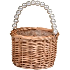 Flower Girl Basket with Pearl Handle for Wedding Home Decor
