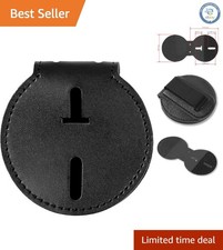 Heavy-Duty Black Leather Badge Holder - Metal Clip & Chain for Professionals