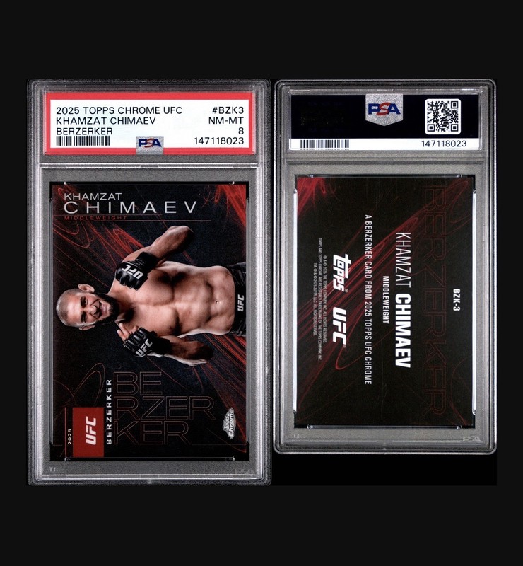 2025 Topps Chrome UFC Khamzat Chimaev Berzerker Case Hit SSP PSA 8