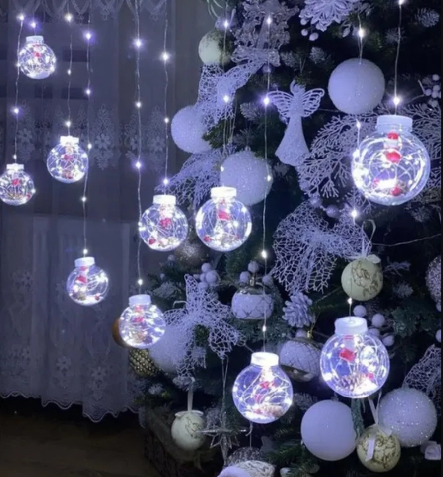 PALLINE Natalizie Trasparenti LED fiocchi neve Babbo NATALE Decorazioni Albero - Immagine 4 di 4