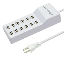 USB Charging Station 12 Port Power Strip Hub Multiple Devices Phone Tablet