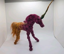 Handmade Jute Sculpture Unicorn Art Sculpture Colorful Dyed Rope Horse 9" By 8"