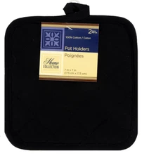 Home Collection 100% Cotton 2 Pot Holders Set ~ Black