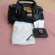 Chloe Top Double Handles Bag Paddington Black Leather Wallet Set Solid Medium