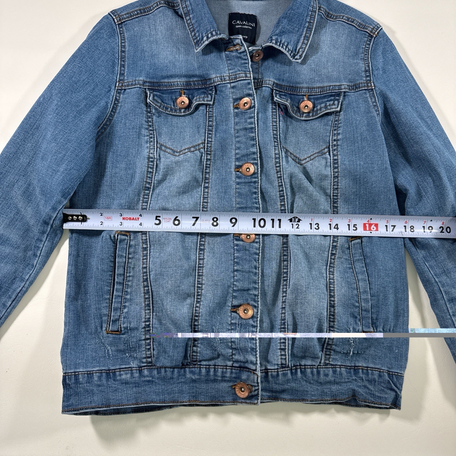 Cavalini Blue Button Collared Pockets Women's Den… - image 7