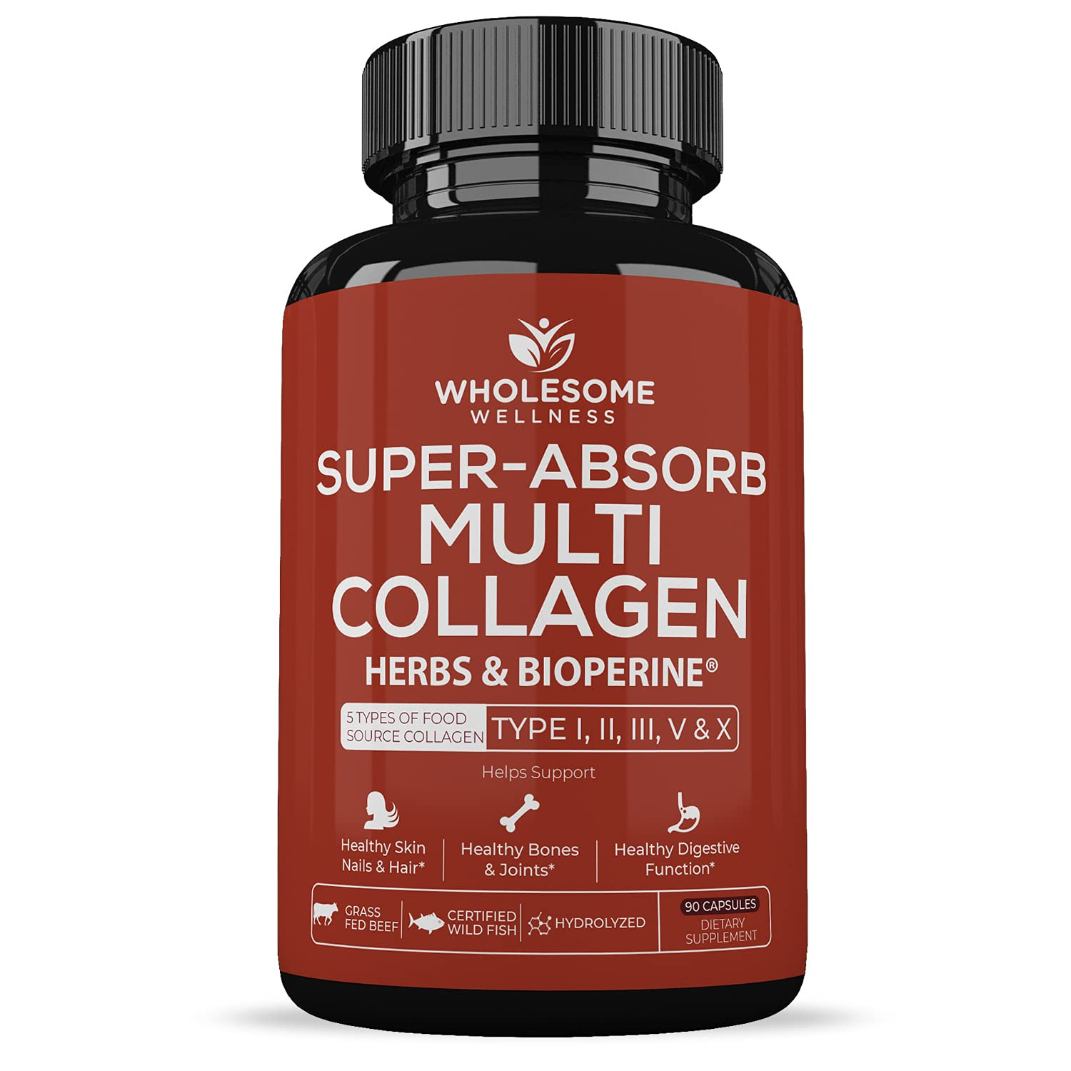 Super-Absorb Multi Collagen Pills (Type I II III V X) Organic Herbs and Biope...