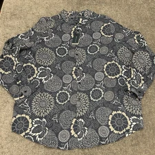 Perry Ellis Shirt Mens 2XL Blue Linen Floral Button Front Untucked 2X NEW $99