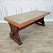 Vintage Copper Coffee Table Hammered Top Refectory Base Rustic Industrial Retro