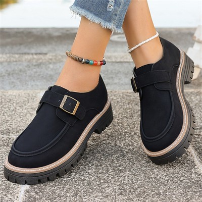 Women's Loafers Slip On Fashion Square Buckle Round Toe