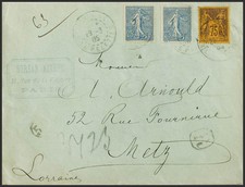 France. Cover Yvert 99, 132(2). 1905. 75 Cts Violet On Orange And 25 Cts Az