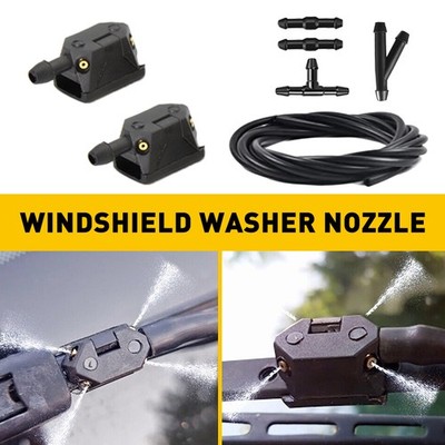 2pcs Windshield Washer Jet Nozzles With 2 M hose W/ Connector Universal Durable