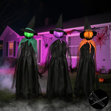Black Witches Holding Hands 3 Pack 57 in LED Halloween Outdoor Yard Stakes Decor