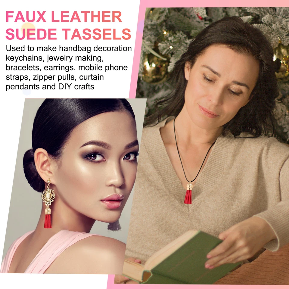 100 piezas borlas de cuero 1,5" imitación cuero gamuza llavero para hágalo usted mismo púrpura oscuro Foto 4 de 4