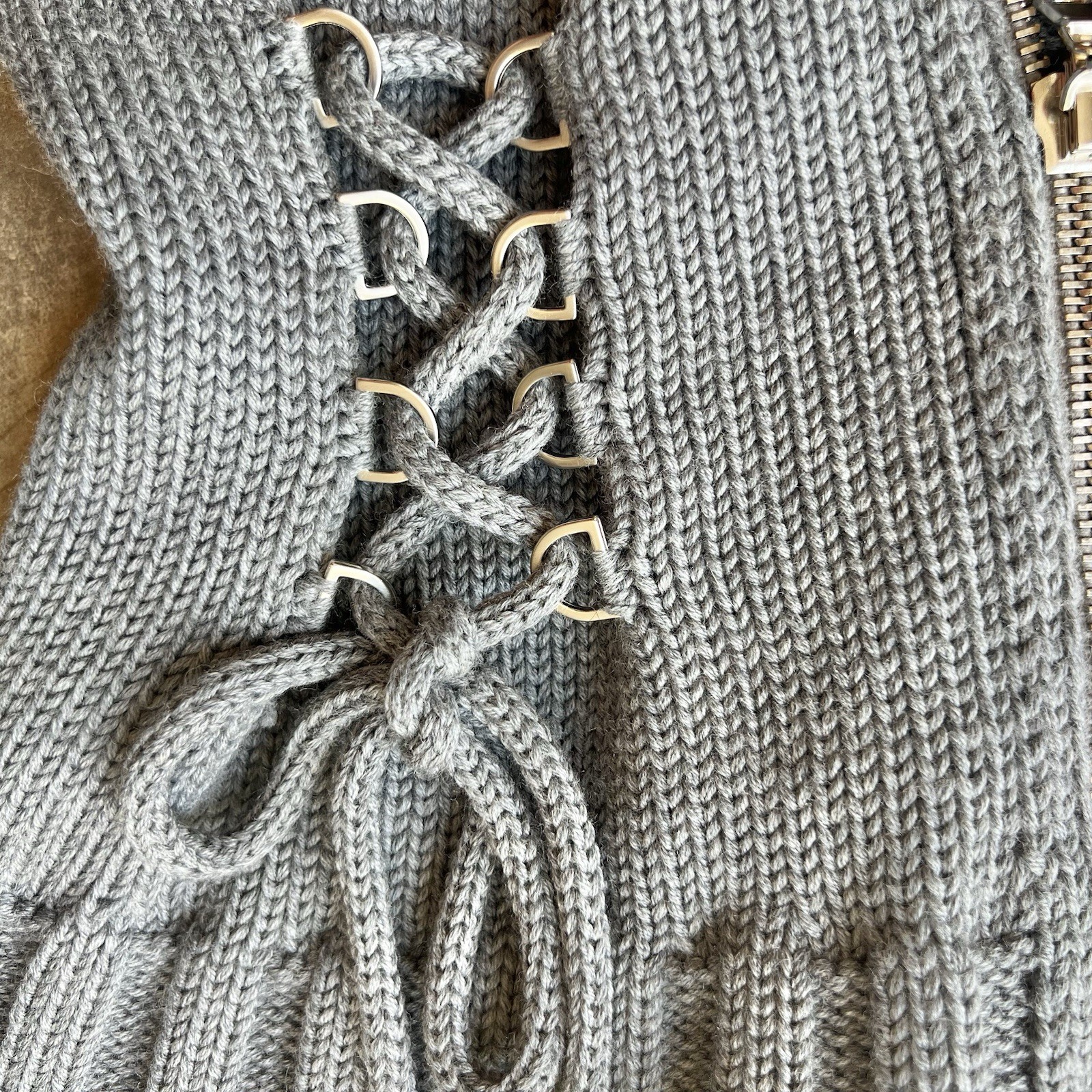 Alexander McQueen Size Medium Gray Corset Zip Up Cardigan Sweater Peplum Lace Up image 6