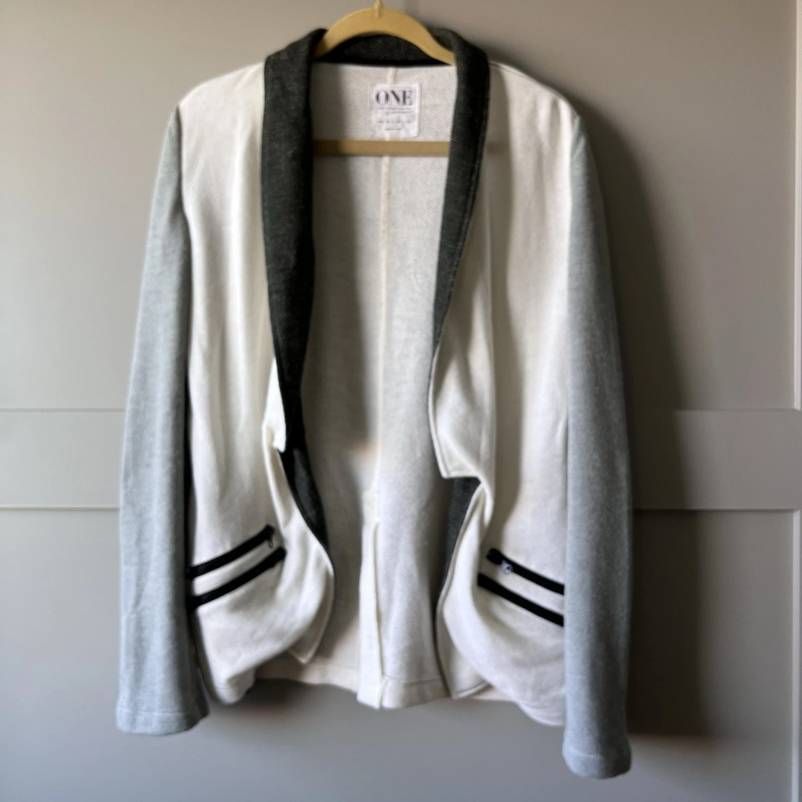 OFF WHITE Cardigan giacca blazer donna un cucchiaino aperto davanti piccolo grigio avorio moderno