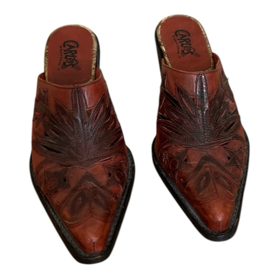 Carlos By Carlos Santana Rodeo Punta Cuero Rojo Recortado Mules Western Foto 3 de 4