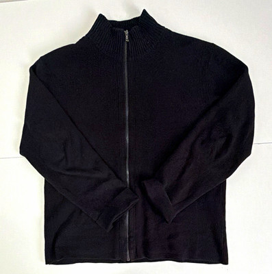 Calvin Klein unisex Pullover Feinstrick Baumwolle Schwarz Stehkragen Zip Logo L