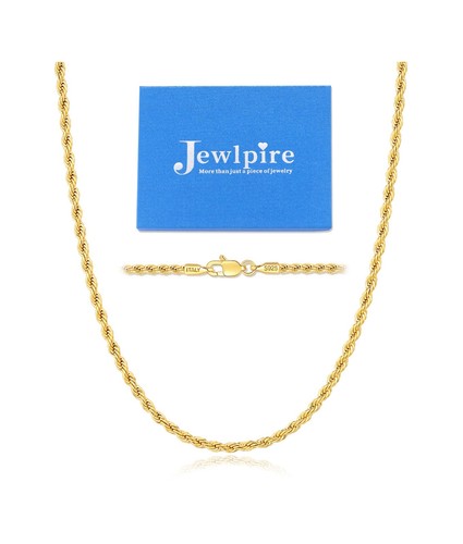 Italian Solid 18k Gold Chain Necklace for Women, 2mm Rope Chain Gold Chain fo...