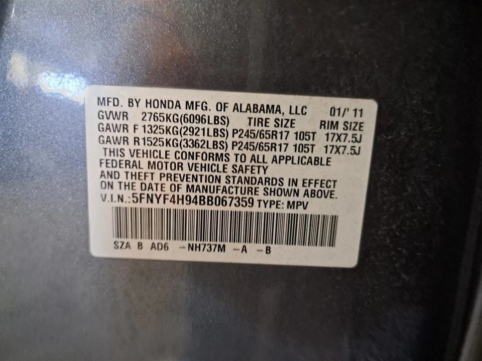 Husillo/nudillo delantero lado pasajero Rh 2011 Pilot Sku#4249098 Foto 3 de 4