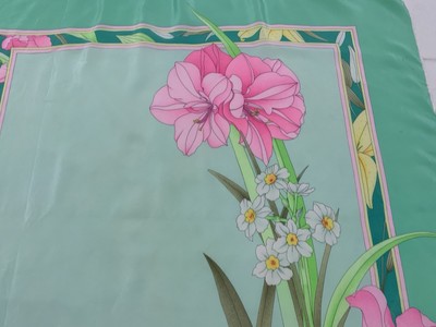 Leonard Paris All Green Silk H.Rolled Flowers Print Women's Scarf