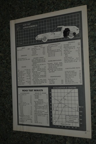 1970 LOTUS EUROPA S2 ORIGINAL FIRST LOOK ROAD TEST INFO SPEC SHEET 70-2