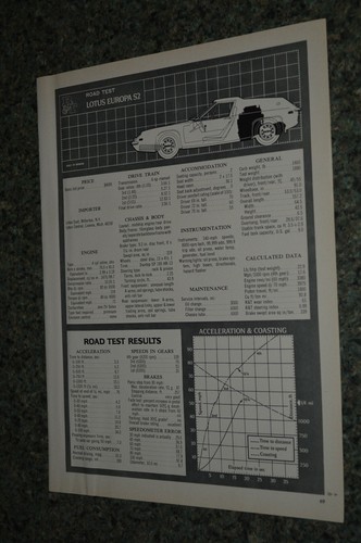 ★★1970 LOTUS EUROPA S2 ORIGINAL FIRST LOOK ROAD TEST FICHE TECHNIQUE 70-2 - Photo 1/1