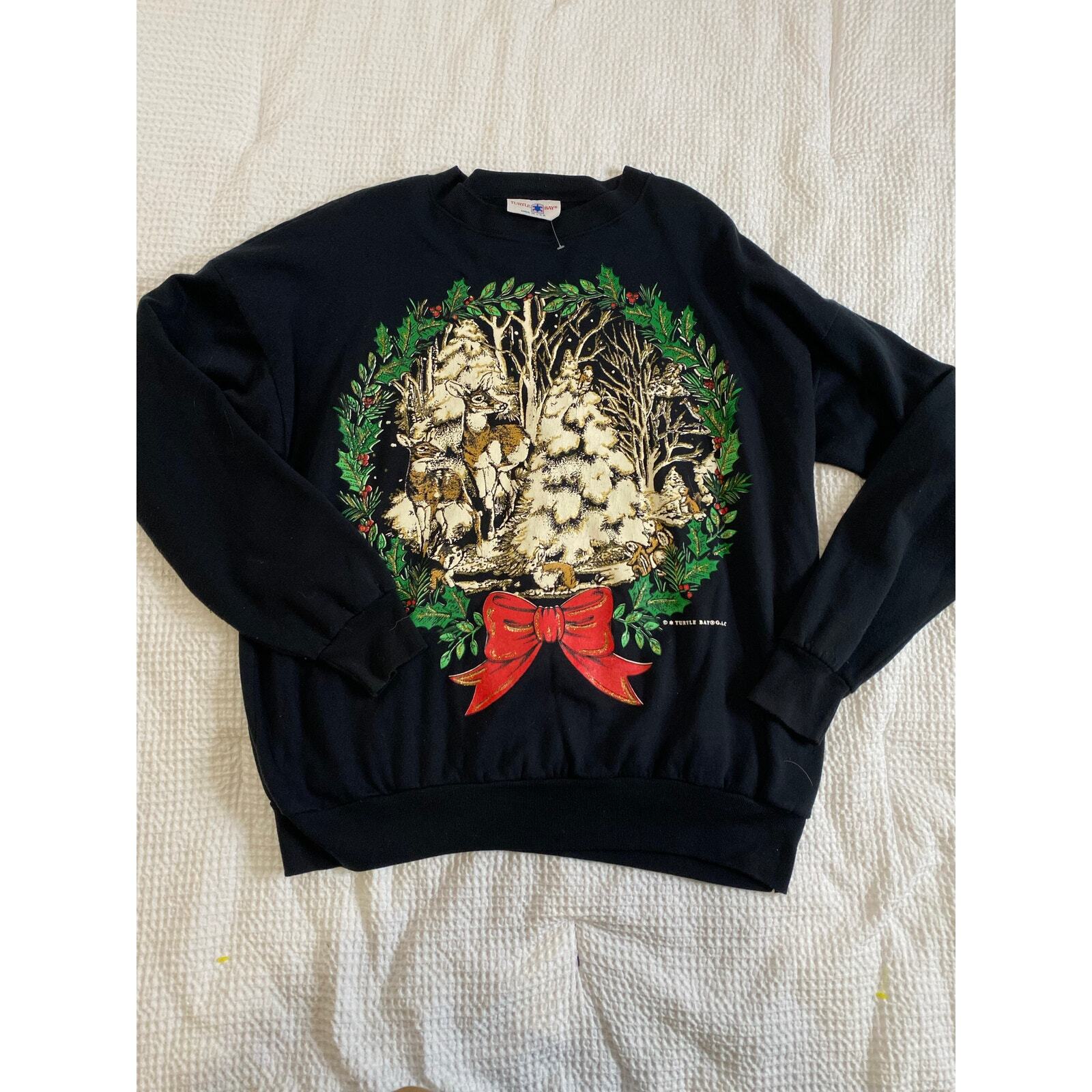 Vintage turtle bay Crewneck Christmas reindeer 80s large USA